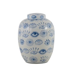 POT LID WHITE BLUE CERAMIC BLUE EYES 23 
